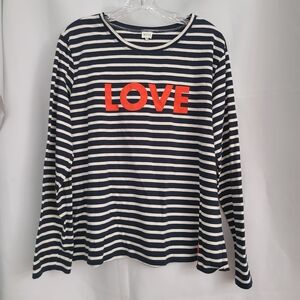 Kule Womens Sz XL Navy White Stripe "LOVE" Nautical Coastal Casual Preppy Top